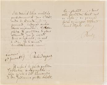 WAGNER, RICHARD. Autograph Letter Signed, twice (in full and R.W.), to publisher Gustave-Alexandre Flaxland, in French,